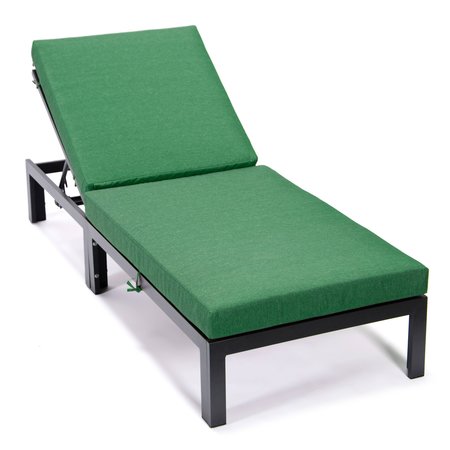 LEISUREMOD Chelsea Modern Outdoor Chaise Lounge Chair With Green Cushions CLBL-77G